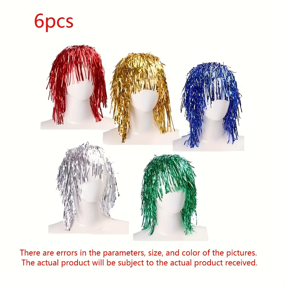 

Vibrant 6pcs Colorful Cosplay Wigs With Fun Party Hats - Ideal For Disco Costume Balls, Birthday Parties, Group Gatherings & Social Events, Plastic Material