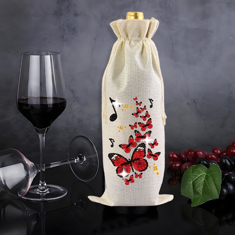 TEMU 5d Diamond Painting Wine Bottle Bags Featuring A Design, Special-shaped , Artistic Linen Wine Gift Bags, Champagne Decoration Bags, Suitable For