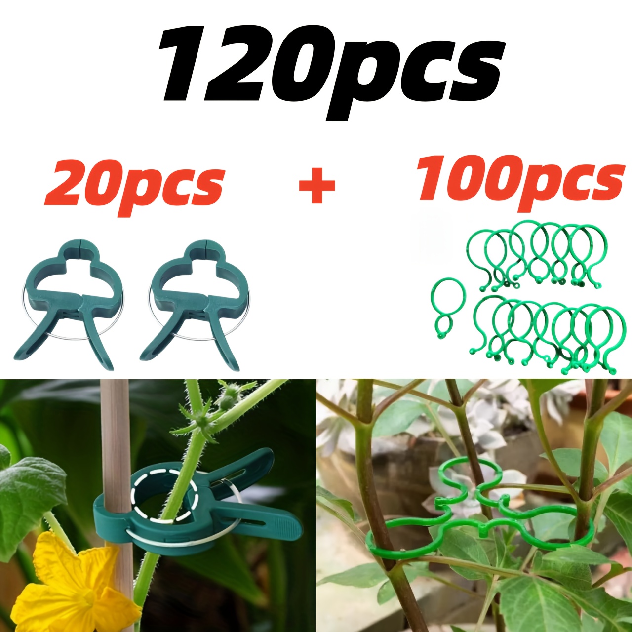 E-shop 120 Stück wiederverwendbare, verstellbare Garten-Pflanzenclips mit 2-Größen verstellbaren Stielen, strapazierfähig, geeignet für Blumen, Ranken,