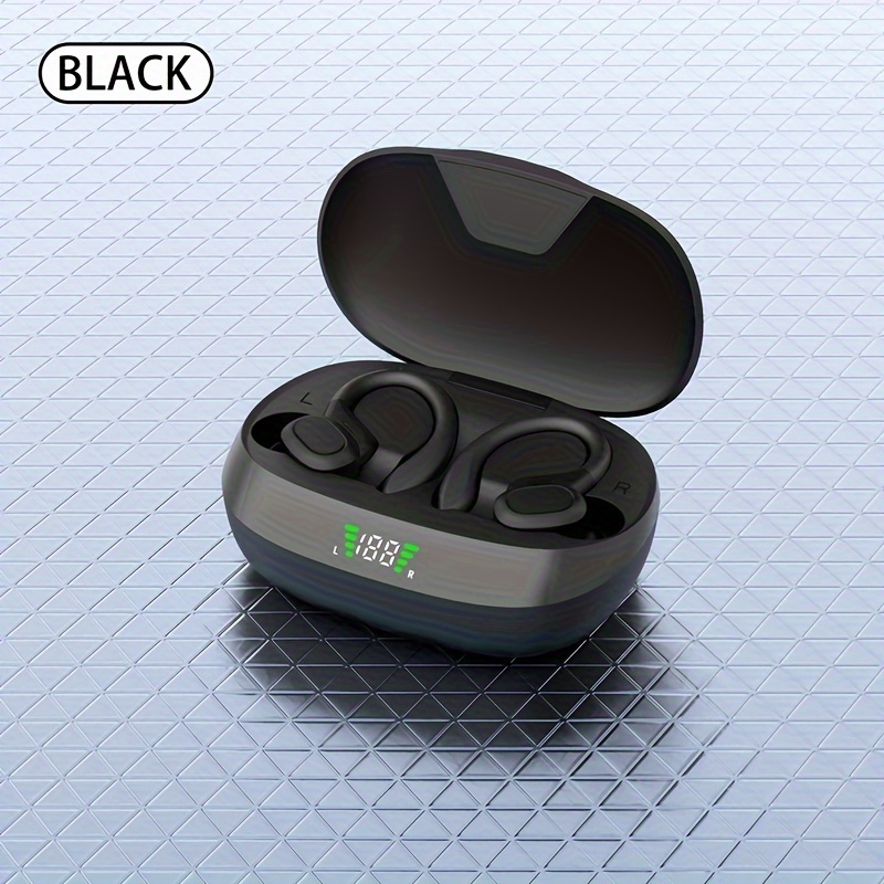 TEMU Open-ear Wireless Earbuds 5.4, Wireless Sports Earphones With Built-in Microphone, Featuring Ear Hooks, 24 Hours Of Time, Led Display Charging