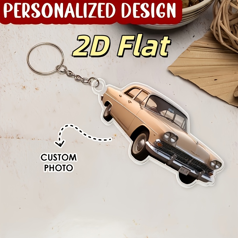 TEMU 2d Flat, 2d Flat Custom Personalized Acrylic Photo Keychain - Durable Metal Vehicle Design, Unique Gift For Auto Enthusiasts On Valentine's