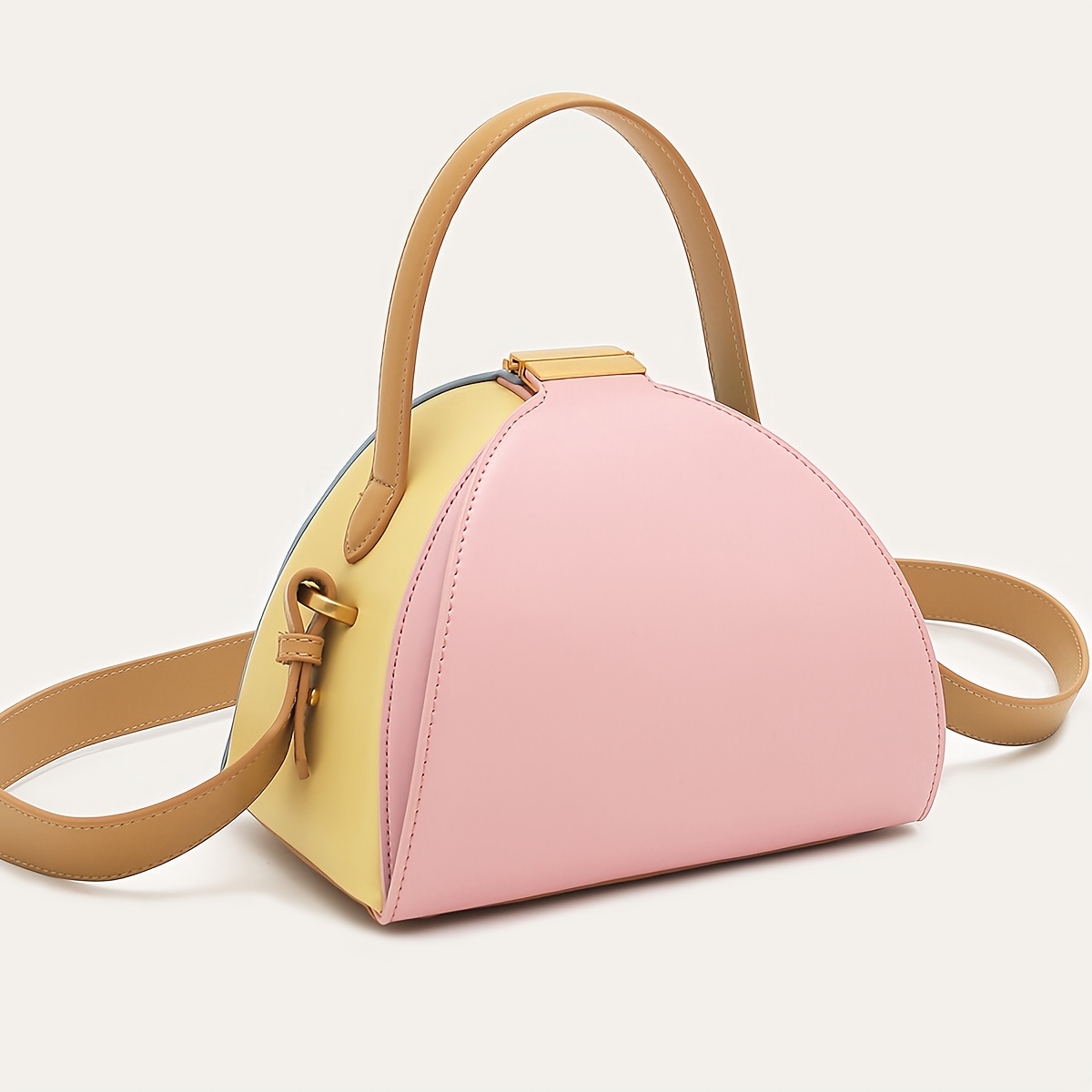 CEZIRA Women's Minimalist Elegant PU Vegan Crossbody Bag with Adjustable Long Strap & Top Handle, Squeeze Lock Closure, Box Shape Design - White & Pink, Versatile for Daily Commute, Work, Casual Outings, Crossbody Purse, Sleek Handbag, Travel Accessory, Modern Style, Highquality Finish, Compact Purse, Stylish Ladies