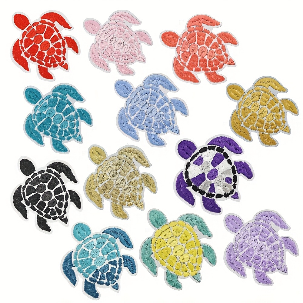 Image of Set Of 12 Colorful Turtle Iron-on Patches, Perfect For Sewing Clothing, Jackets, Jeans, Dresses, Backpacks, And Hats For Craft Projects And Gifts