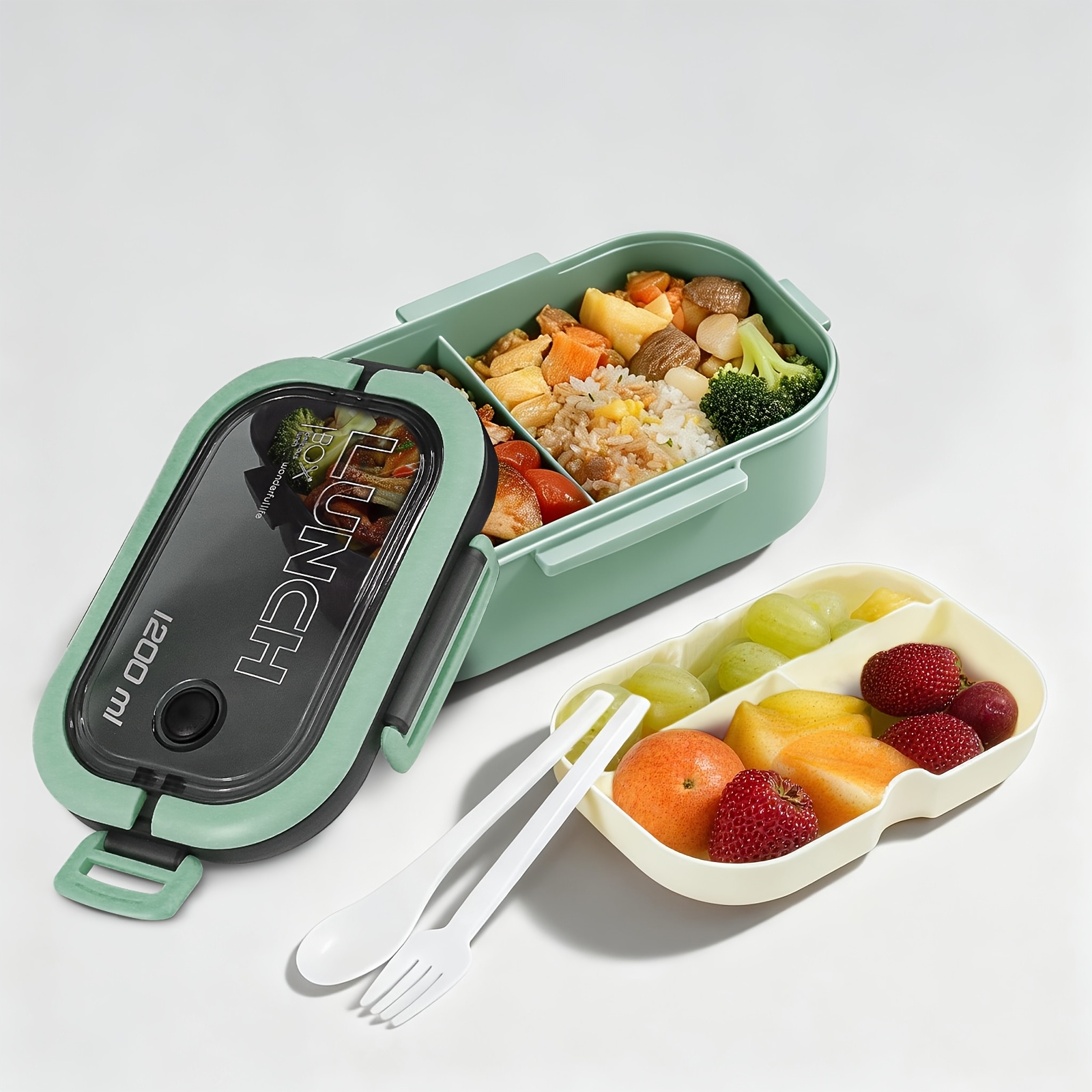 Image of 1200ml Leak-proof Lunch Box, Handled Reusable Snack Container With Tableware Set, Suitable For Adults, Camping, And Hiking, Back-to-