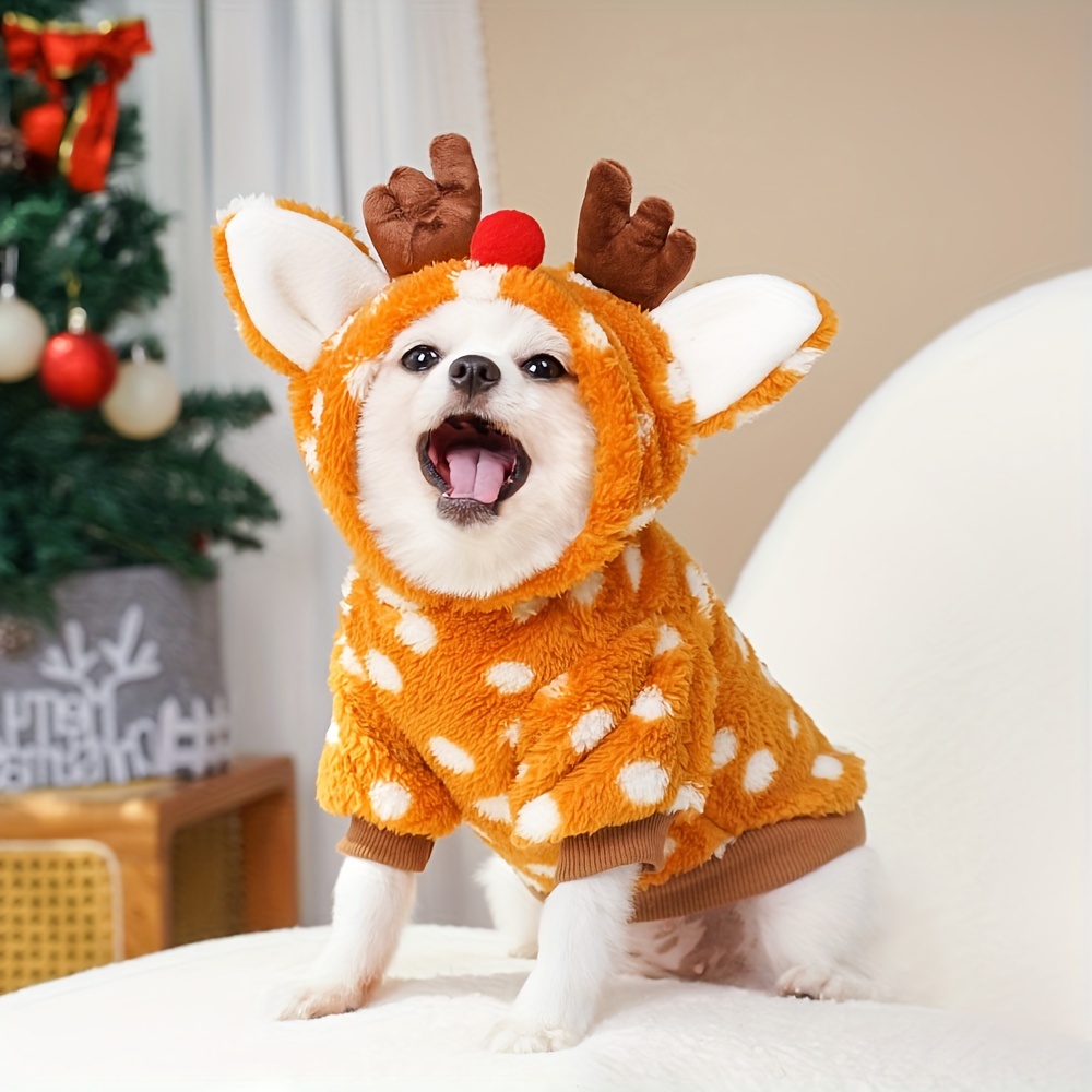 

Cozy Fleece-lined Reindeer Christmas Costume For Medium - Holiday Pet Apparel