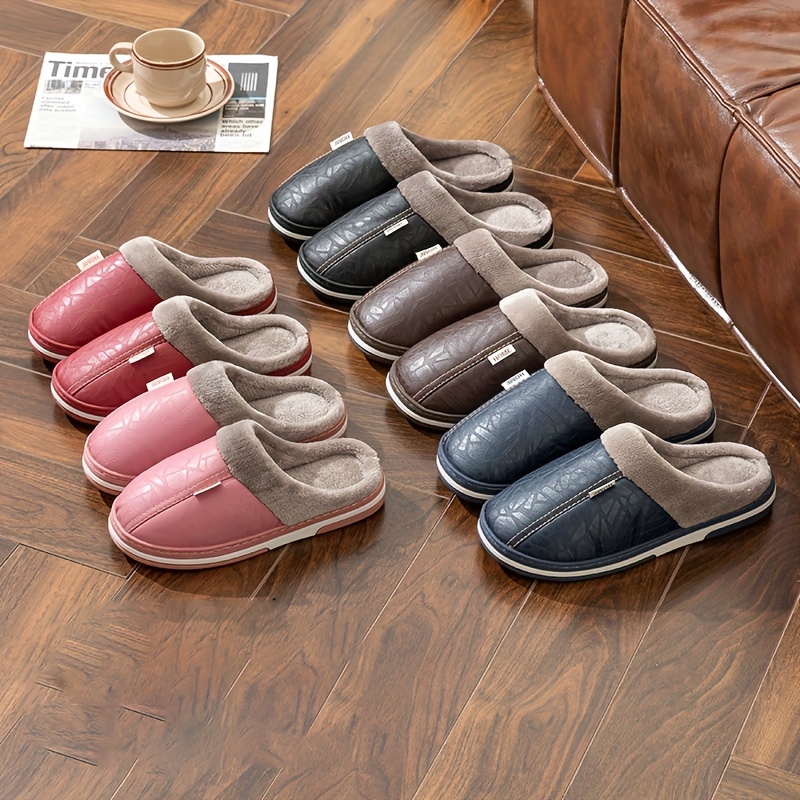 

Shiyibu Women's Cozy Fleece-lined Slippers - Vintage Style, Non-slip, Warm Indoor Shoes With Pu Cover Upper