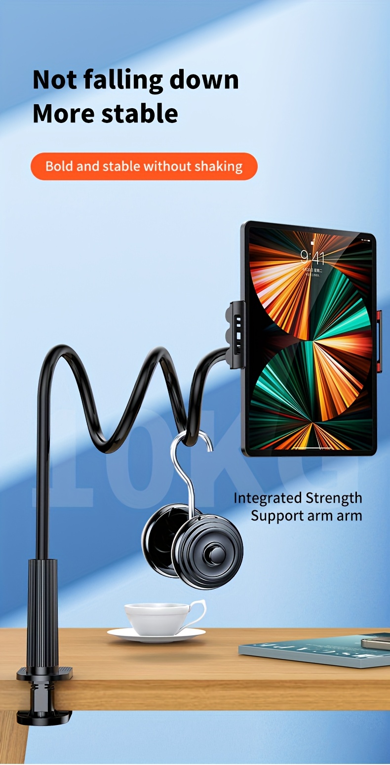 Support universel rotatif à 360 degrés de haute qualité pour tablette et téléphone avec base spirale réglable, support flexible pour utilisation sur bureau et lit - Appareil mains libres compatible avec téléphones et tablettes, idéal pour la maison et la voiture