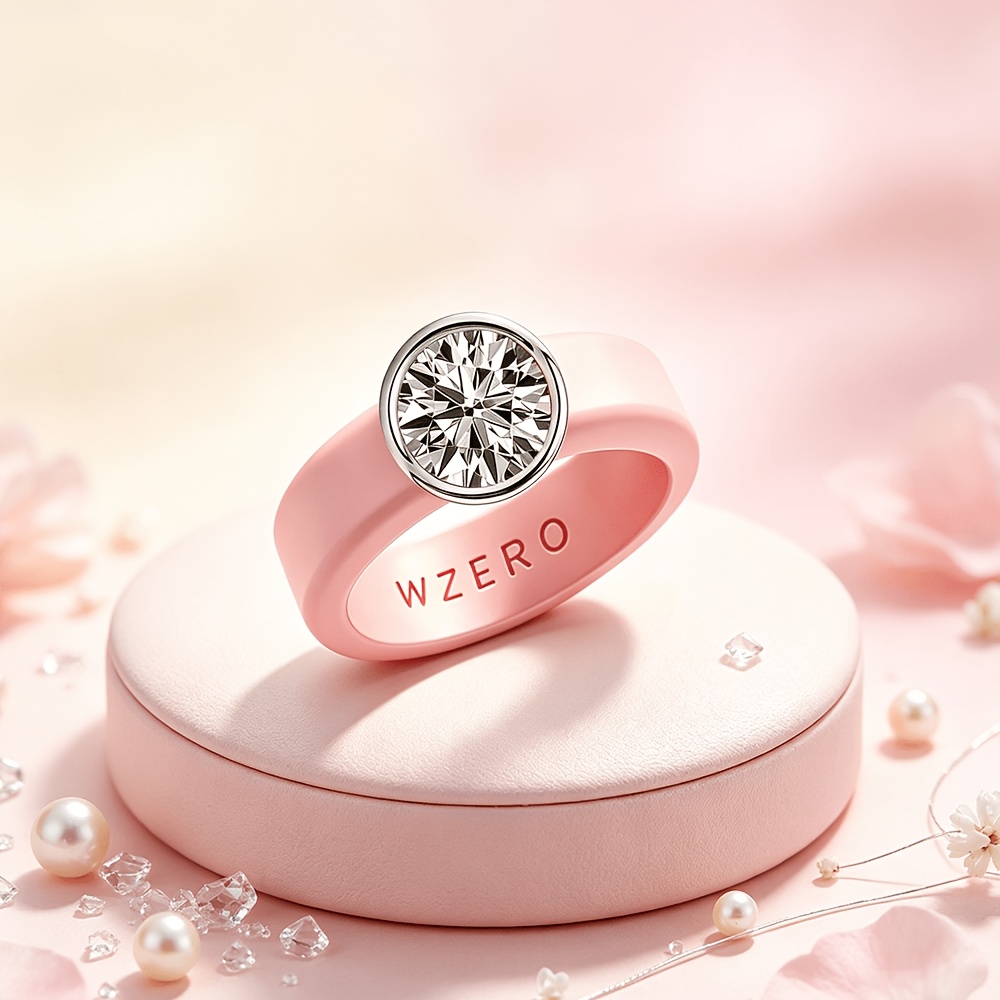 Women's Pink Silicone Ring with Round Cut Main Stone
