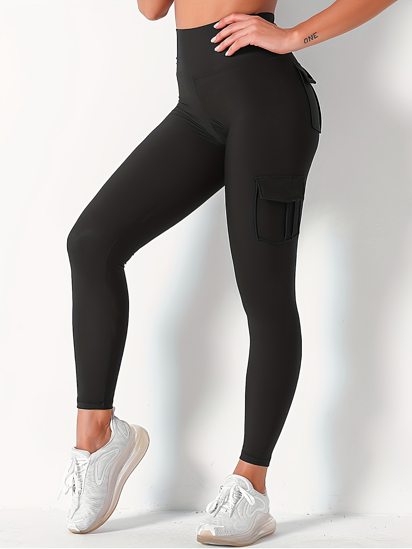 High-Waisted Butt Lifting Leggings with Pockets - Stretch Cargo Workout Pants  for Women