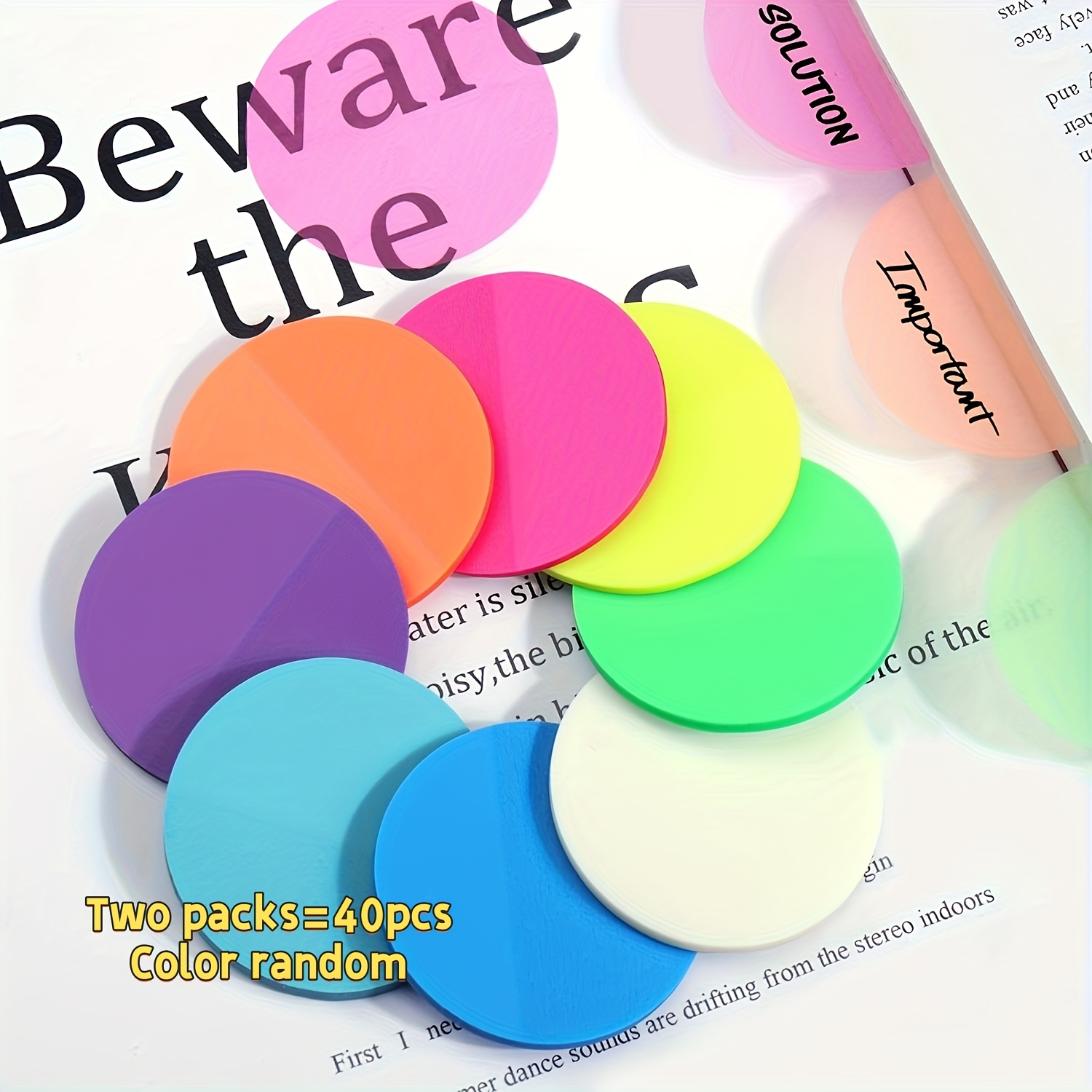 TEMU 2 juegos de 40 notas adhesivas transparentes aleatorios, blocs de notas redondos transparentes y coloridos, pegatinas semitransparentes con clip