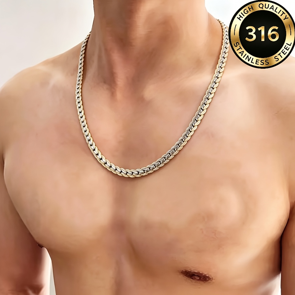 Unisex Embossed Cuban Link Chain Necklace, Stainless Steel