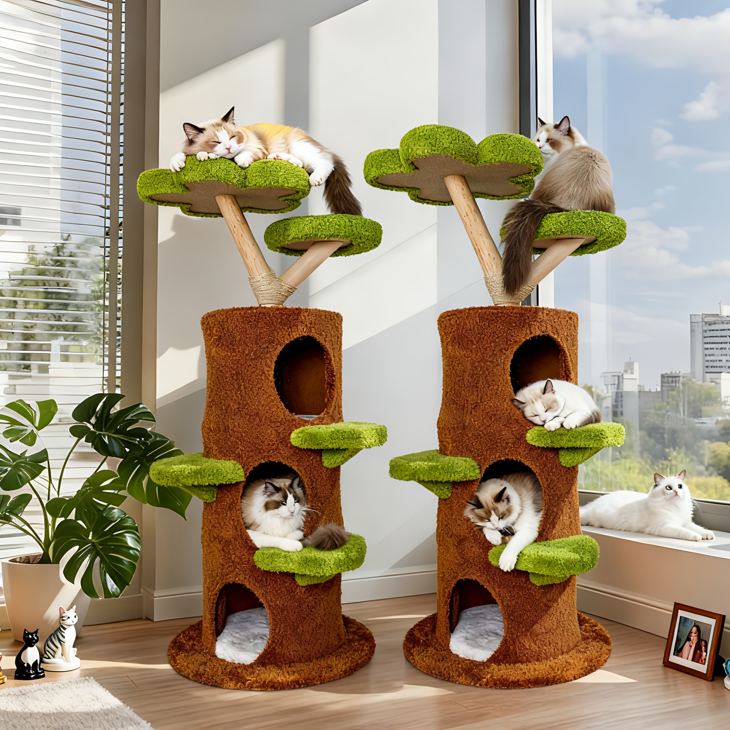 TEMU 58.27” Tall Multi-level Modern Cat Tree Tower For Large Indoor Cats & For Multiple Households - Heavy-duty Stairs, Sisal Scratching Posts,