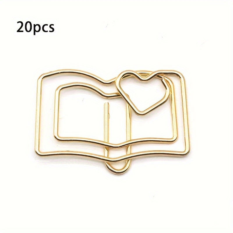 20pcs Book-shaped Paper Clips, Creative Curved Binder Clips, Metal Paper Clips, Memo Clips, File Fasteners, Stationery Gifts, Cartoon Paper Clips, Office Document Clips