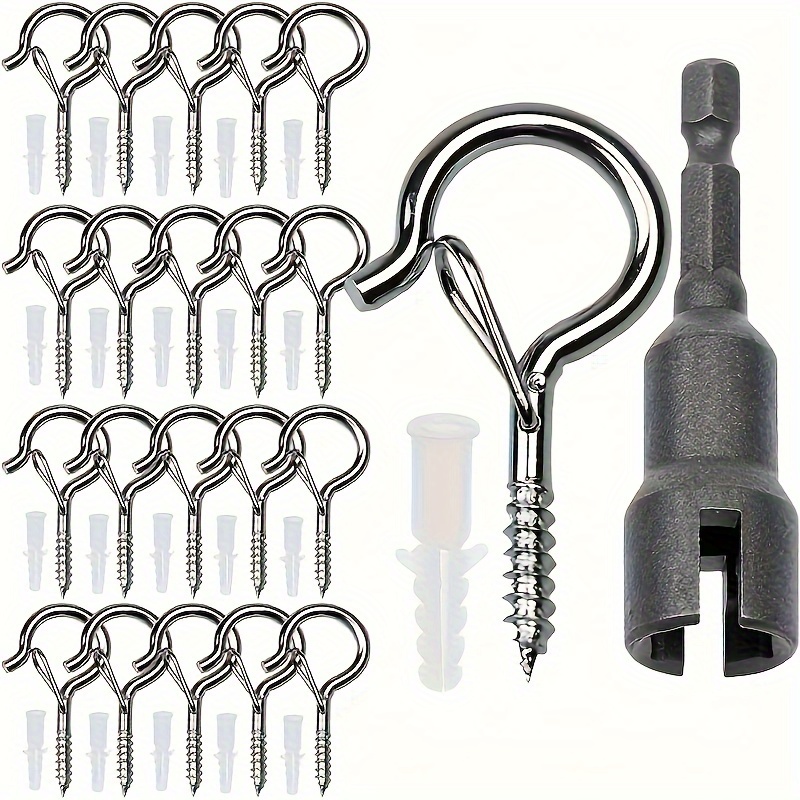 

20-pack Contemporary Style Metal Q-hooks With Safety Closure And Installation Tool For Home And Garden Hangings, Curtains Fasteners - Easy Installation, Rustproof