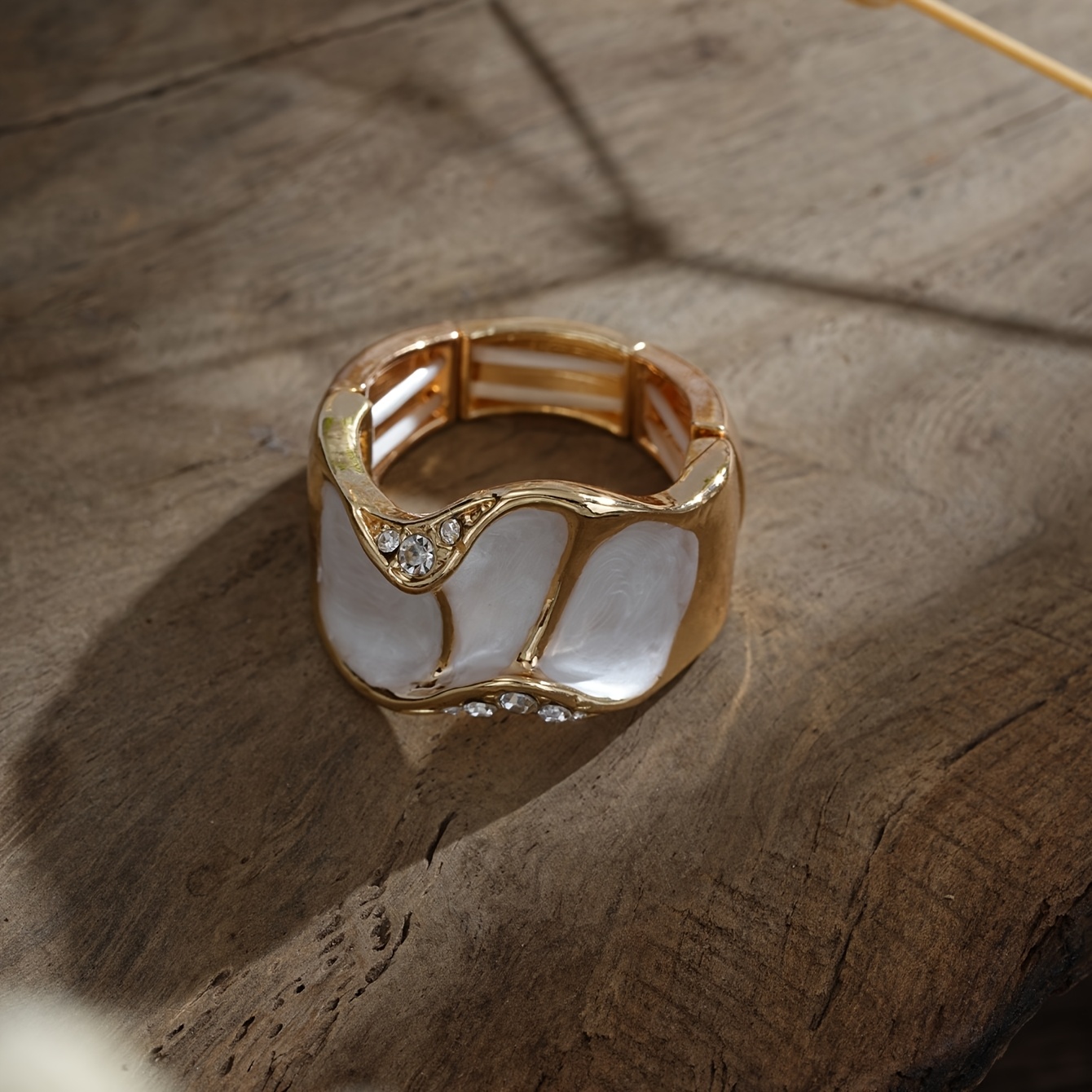 Women's Cringcoco Golden Plated Wavy Wide Statement Ring