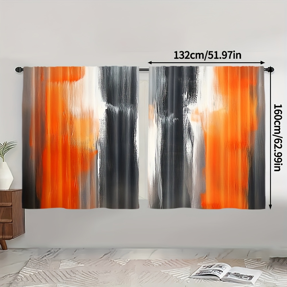 TEMU 2pcs, Curtains Orange And Gray Fusion Machine Washable Polyester (without Rod, No Movement, No Battery), Doorway Curtain Use For Living Room,