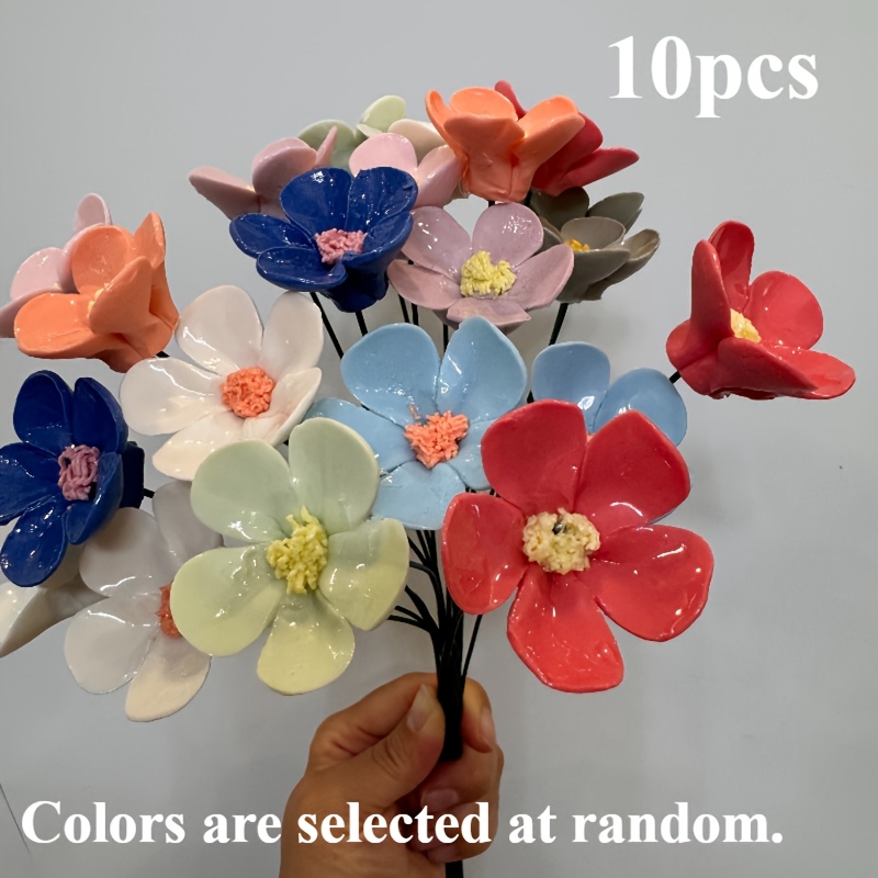 TEMU 10pcs Set Of Colorful Artificial Flowers, Random Colors, Garden Decoration, Outdoor Courtyard Ornaments, Vintage Hand-pinched , Suitable For