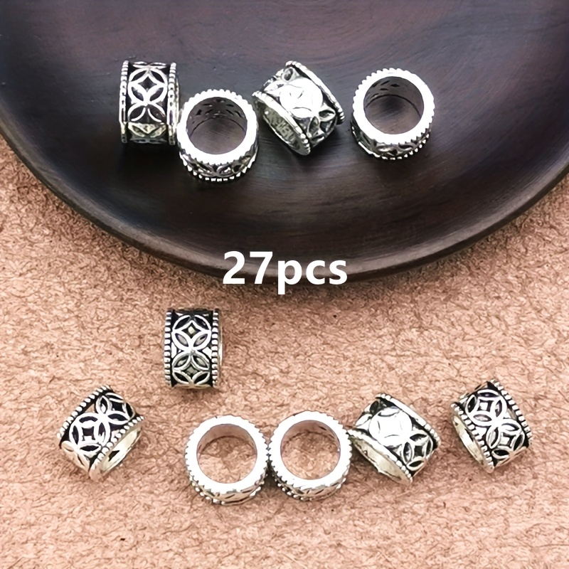 27pcs Chinese Style Coin Pattern Charm Large Hole Beads Pendant, Beads, Bohemian Style Jewelry Accessories, Handmade Making Bracelet, Necklace, Earring Accessories 8mm