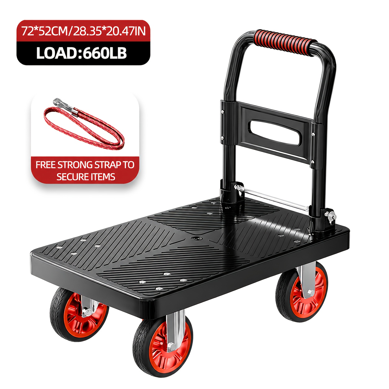 TEMU Heavy Duty Folding Platform Cart With Strap, Hand Truck (190/660/680/820/900lb Options) For Warehouse, Garden, Xmas Tree & Holiday Gifts