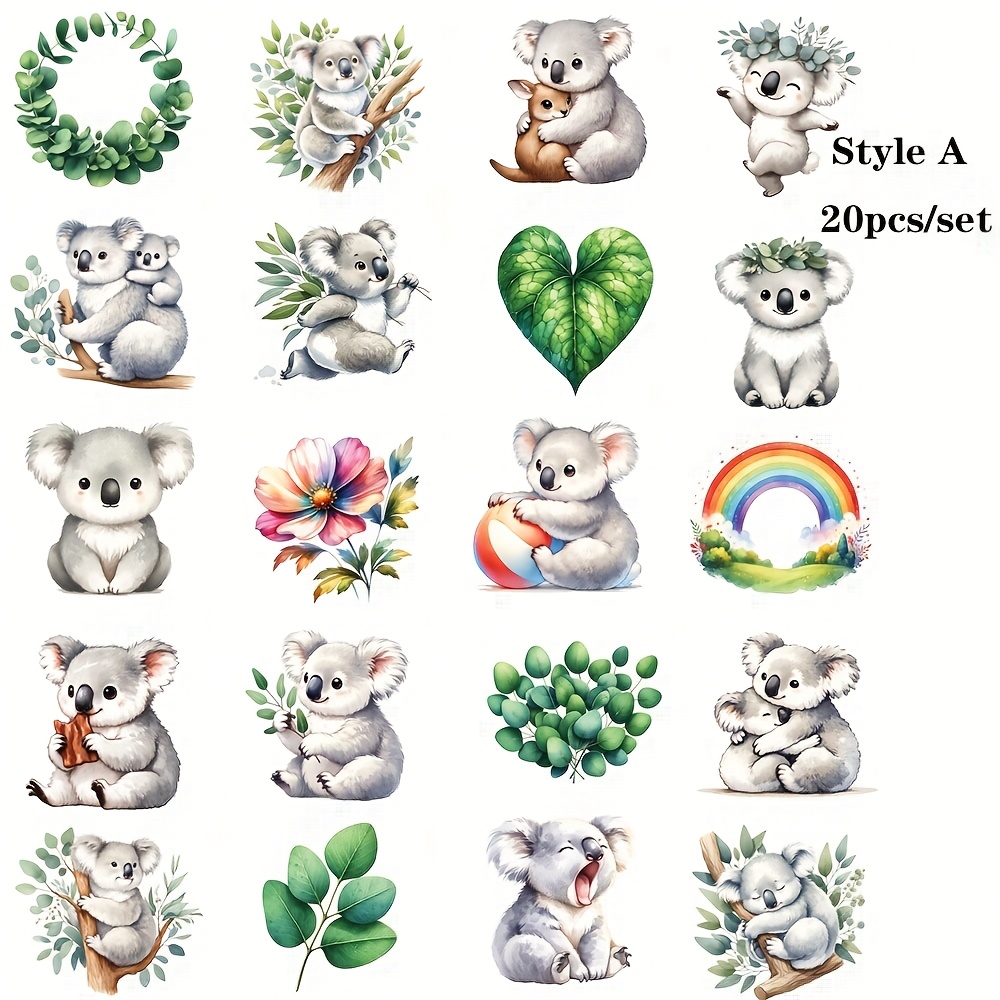 Image of Set Of 20 Vintage Cute Koala Handmade Stickers, For Decorating Notebooks, Albums, Diaries, And Magazines