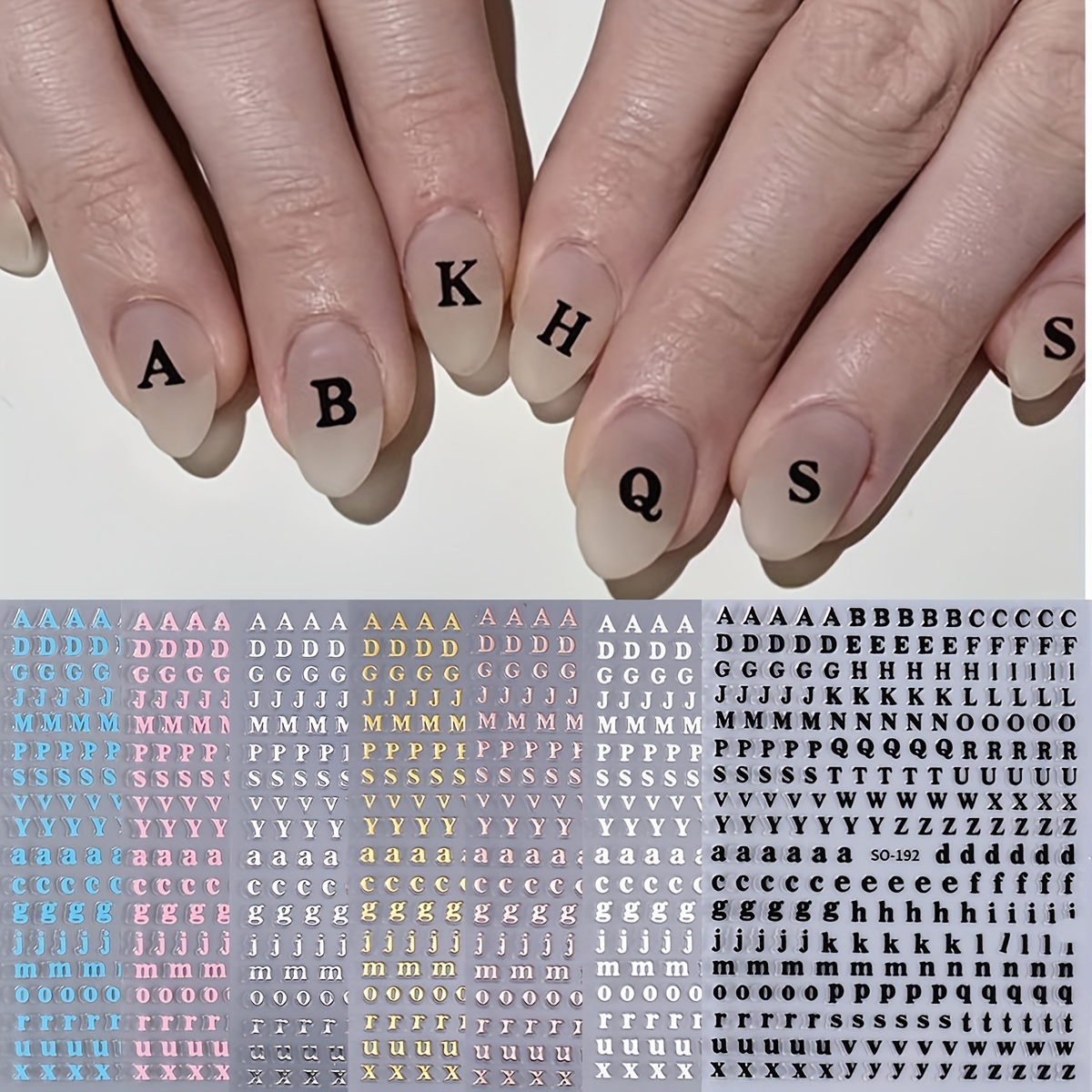 

7 Sheet 3d English Letter Design Nail Art Stickers Rose Golden Silvery Black White English Letters Nail Art Decals