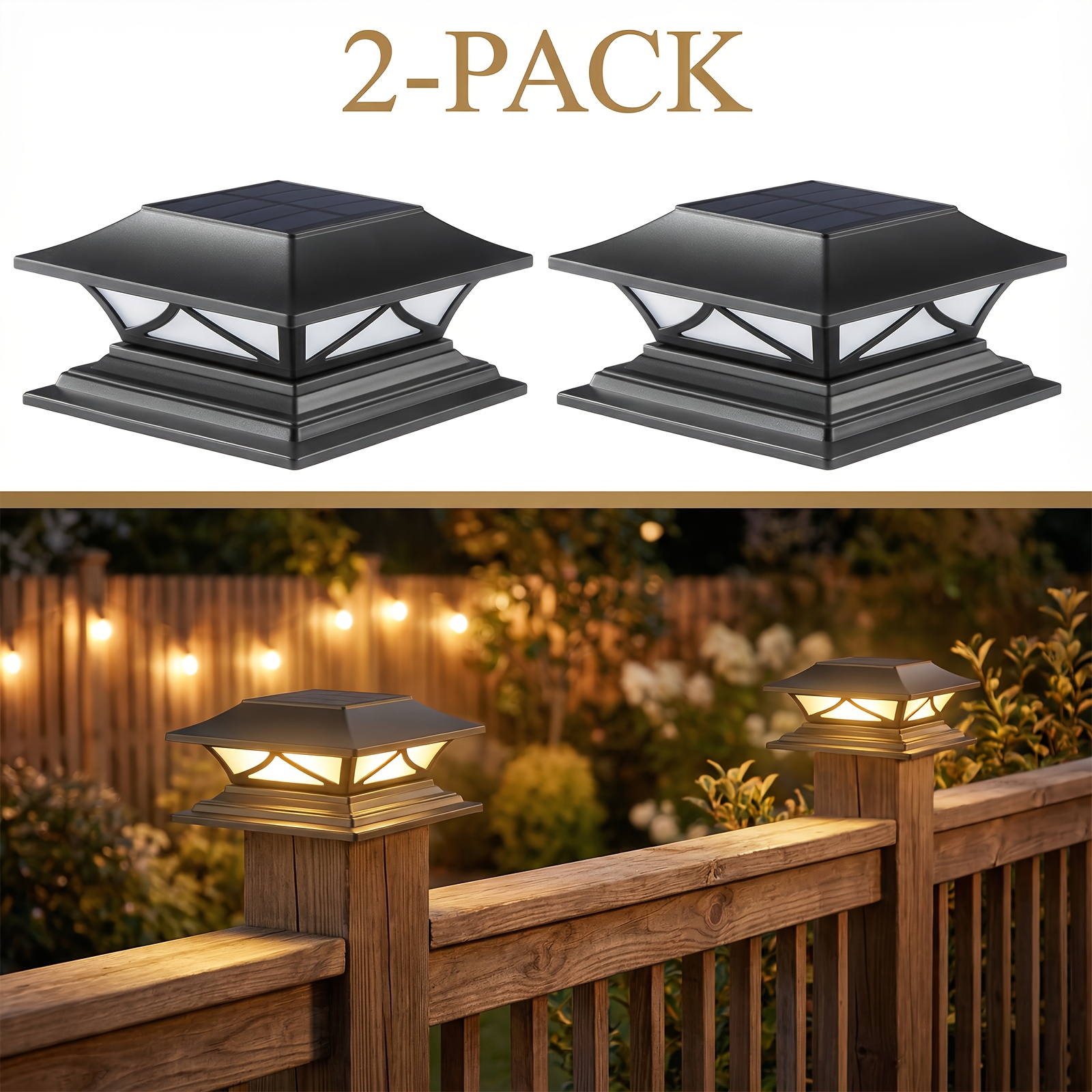 TEMU Solar Post Lights Outdoor 2-12pack, Ip44 Waterproof Solar Powered Deck Fence Post Lights For Wood/vinyl Posts, Solar Outdoor Led Light With