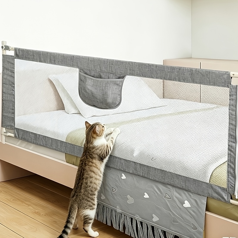 Bed Edge Cat Barrier For 2m Bed - Removable Bed Fence To Keep Cats Off Mattress, Safety Guard To Prevent Cats From Jumping On Bed Or Falling Off, Adjustable Physical Deterrent For Bedroom