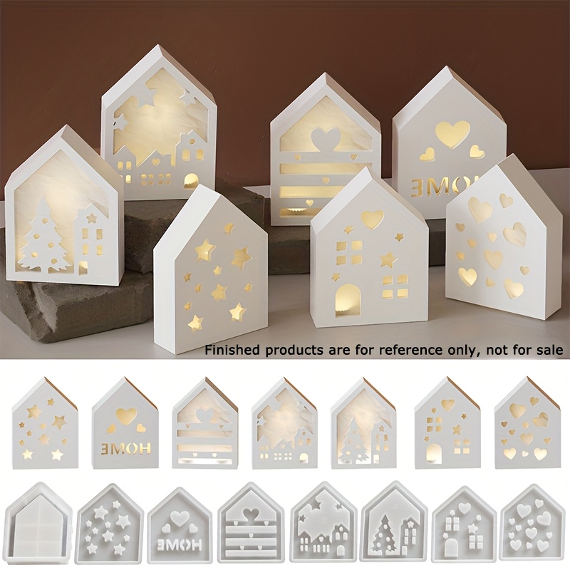 

8pcs Diy Silicone Casting Kit, House Shape Night Light & , Craft Plaster Molds For Home Decor