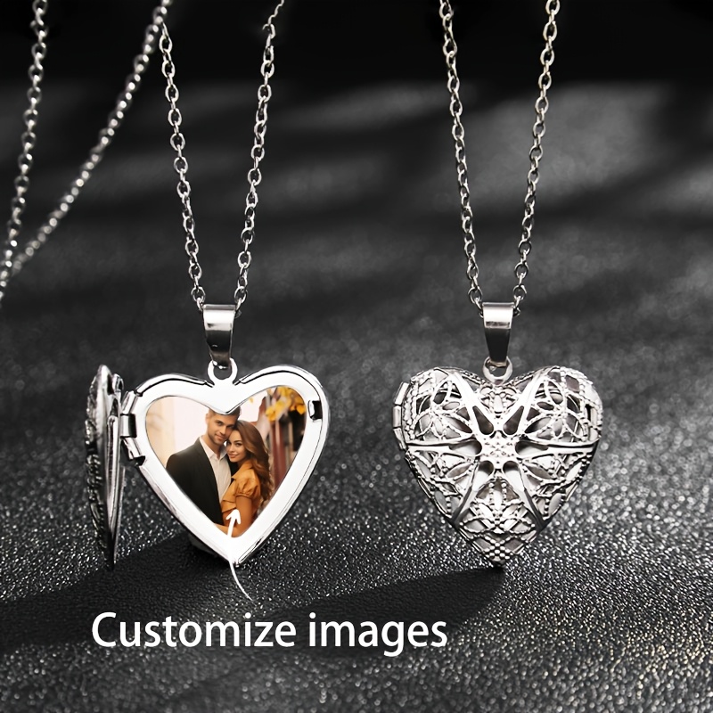 

Customized Picture Necklace With Openwork Heart-shaped Magic Box, Customized Picture Necklace With Openable Frame And Box, Creative Hollow Pendant As A Gift For Partners.