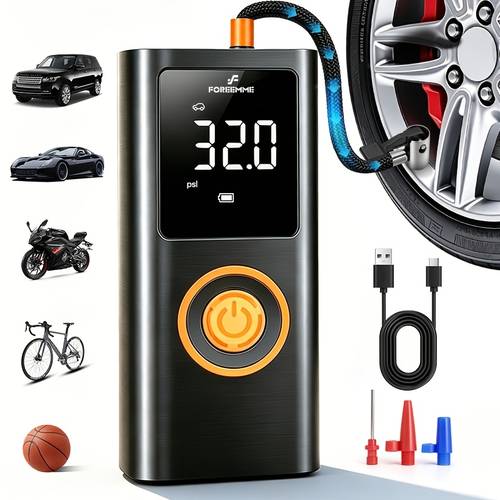 portable cordless tire inflator with digital gauge led light usb rechargeable compressor suitable for cars bikes motorcycles sports equipment usb air pump for car tires tires emergency inflation device