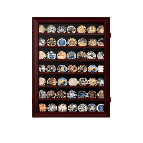 7 tier coin collection display case wall mounted hd display screen holds 100 wooden medal display box detachable shelves red
