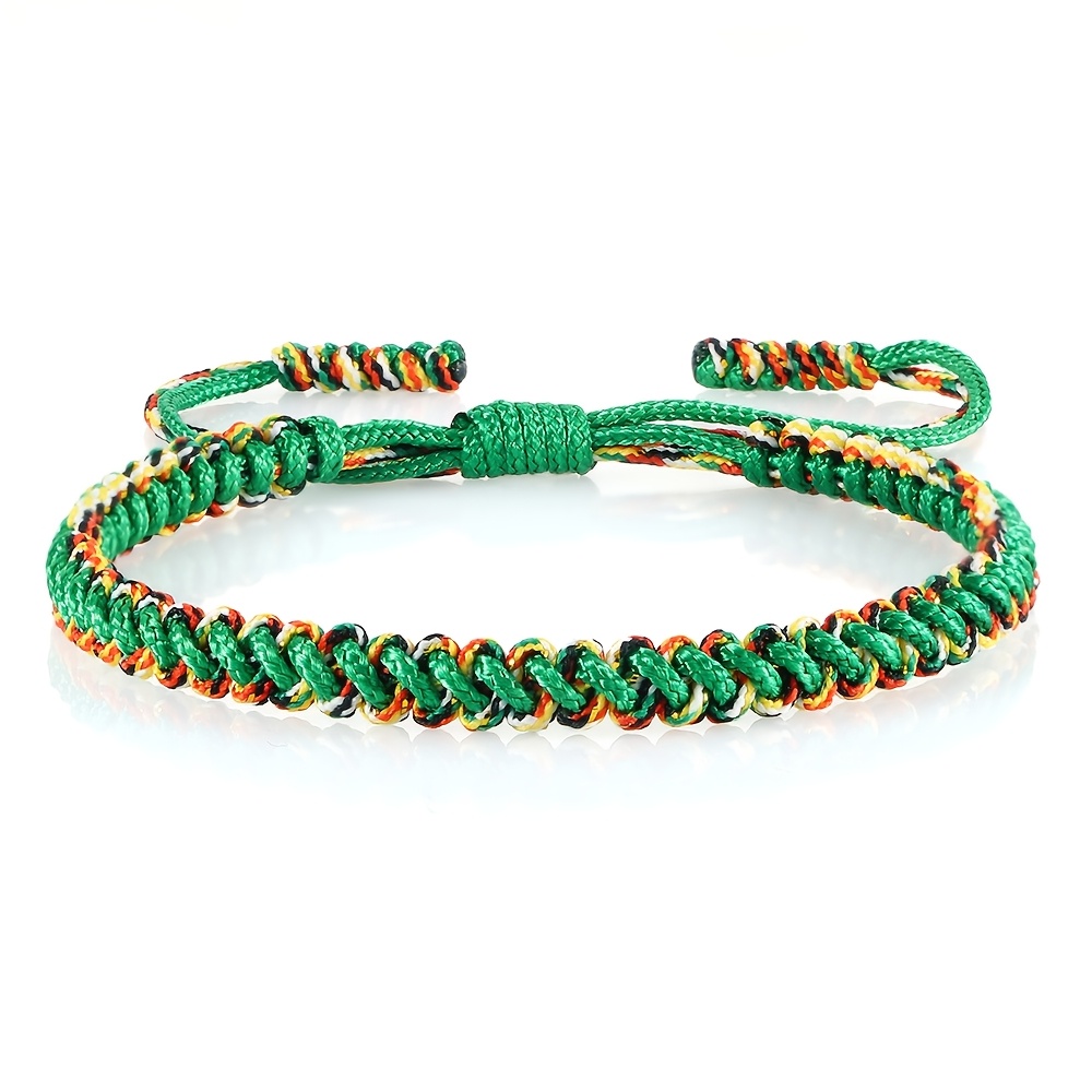 Boho Green & Rainbow Gradient Woven Bracelet Adjustable Friendship Jewelry