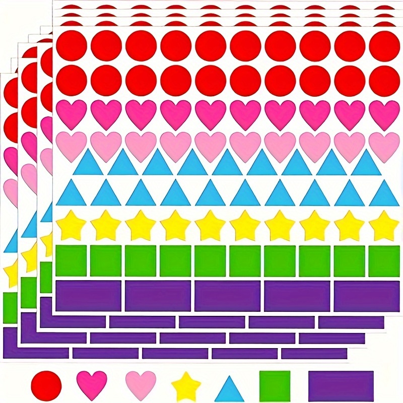 

840 étiquettes multiformes et colorées - 7 , variées (cercle, cœur, , triangle, carré, rectangle) - Autocollants en pour les de classe, les bureaux et les organisations