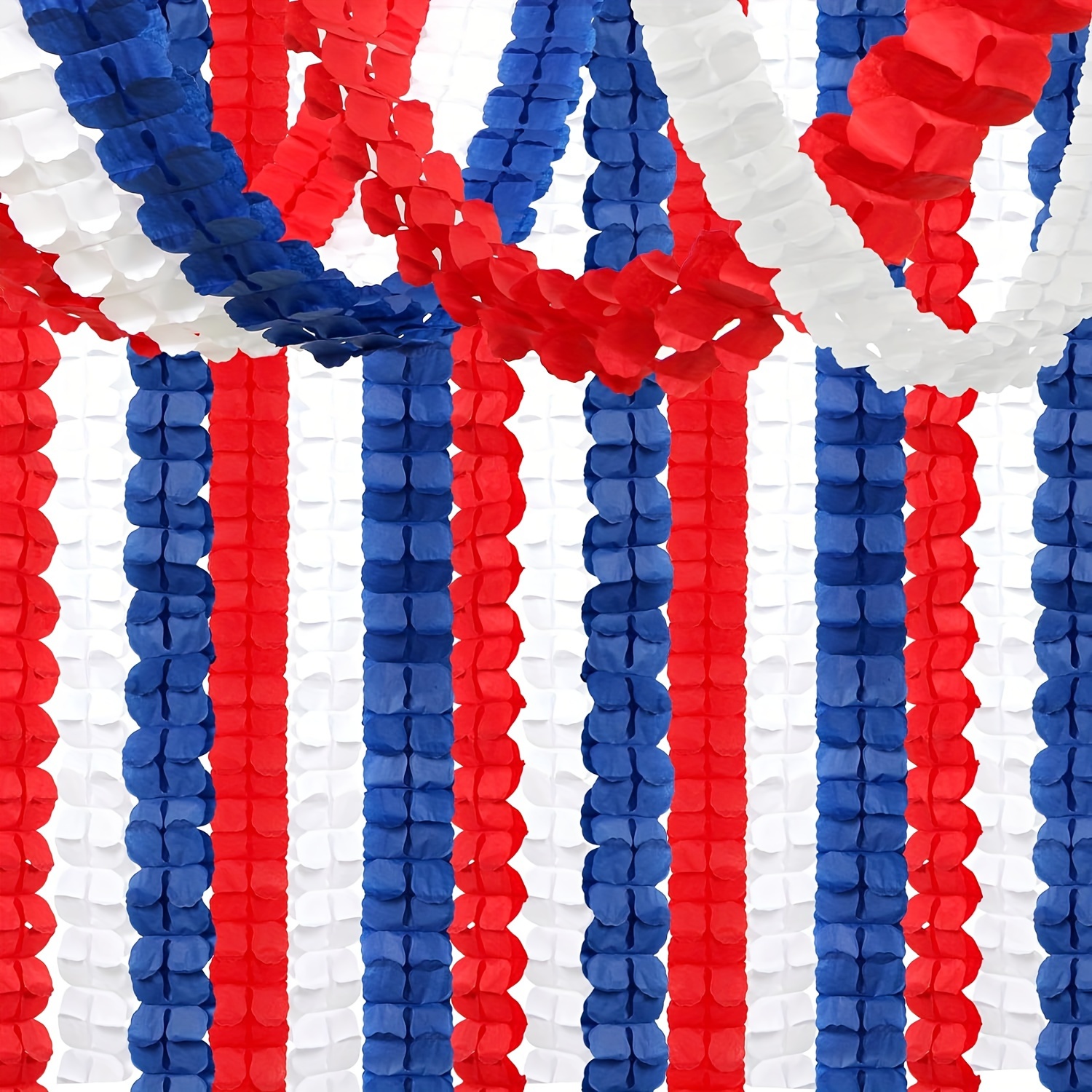 

4th Of July Patriotic Party Decor Set - 3-piece, 157ft Red White & Blue Streamer Garland With Clover Banner For Independence Day Celebration