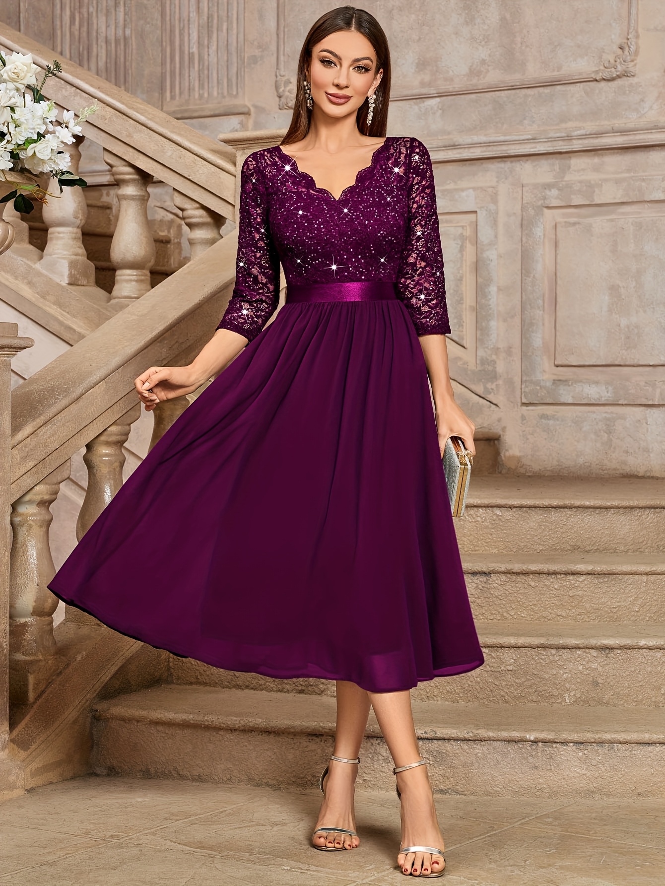 fitted lace wedding dress Mermaid V-Neck Backless Lilac Prom Dress with  Lace PSK678 US8 / Custom