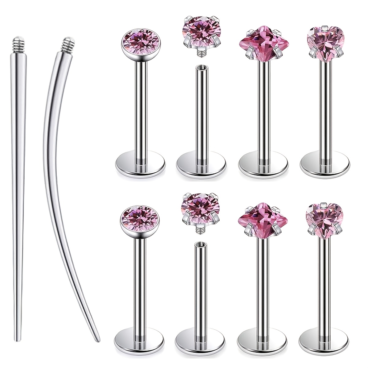 TEMU Set da 10 pezzi di orecchini a per piercing al naso, e labret Medusa con filettatura 16G, piatto, con pietra preziosa multicolore e , per