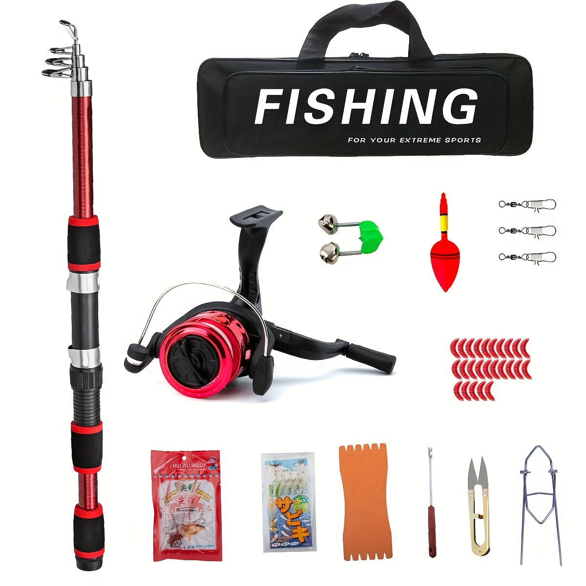 1.8mFishing Pole Set Full Kits with Telescopic Fishing Rod And Spinning Reel Baits Hooks Travel Pole Set