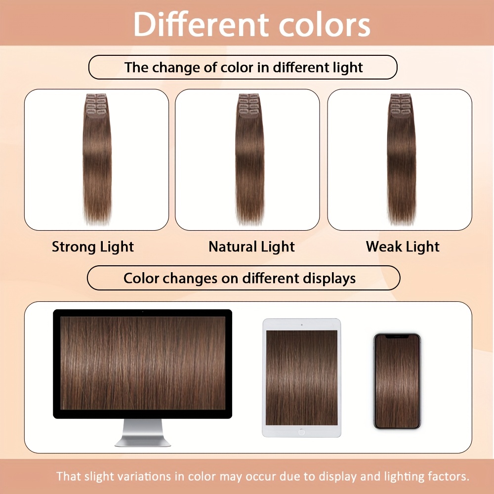 4pcs   straight clip in hair extensions 100   human hair 4 light brown 12 18 inch double weft invisible clips   volume length for women daily use special occasions hair clips versatile hairpiece natural look hairpiece   hairpiece details 2