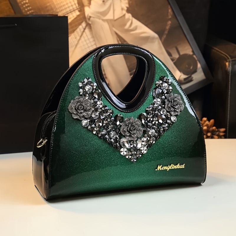 2025 New Arrival Elegant Rhinestone-Embellished Clutch - Adjustable Shoulder Strap, Magnetic Closure, Synthetic Faux Leather Lining, Perfect for Women, Mother'S Day Gift, Cute Clutch