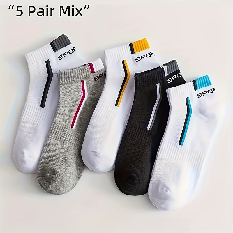 5 pares de calcetines con estampado de letras, modernos y aptos tanto para hombres como para mujeres, que incluyen calcetines deportivos transpirables de corte bajo, calcetines casuales hasta la rodilla y medias, perfectos para damas y caballeros.