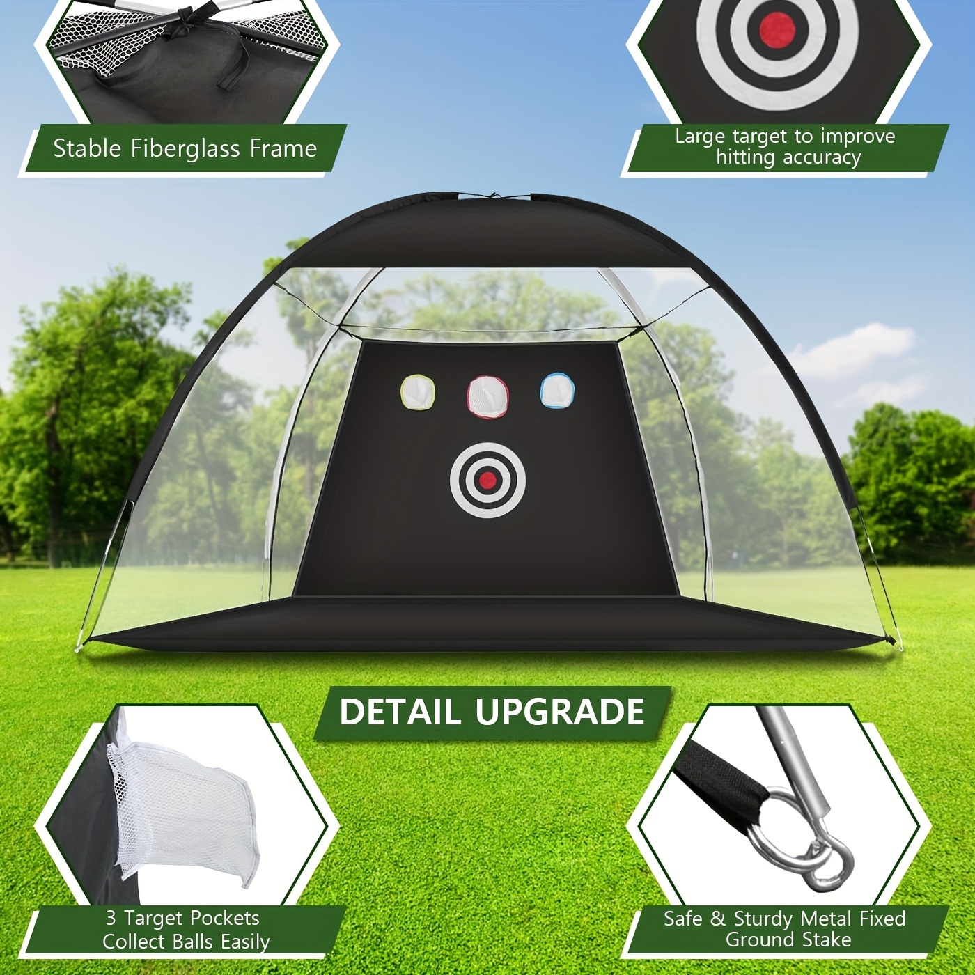 TEMU 10x7ft Golf Practice Net Set With 5x3ft Simulated Turf & Impact - Backyard Driving, 210d Oxford Fabric With 5 Golf Balls, Rubber/plastic Tees & Carry Bag, Windproof Indoor/ System