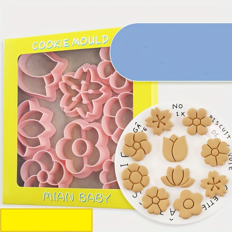 

8pcs Flower Cookie Cutter Set, Plastic Biscuit Molds For Baking, Cartoon Fondant , Clay & Dough Mold For Baking Tools