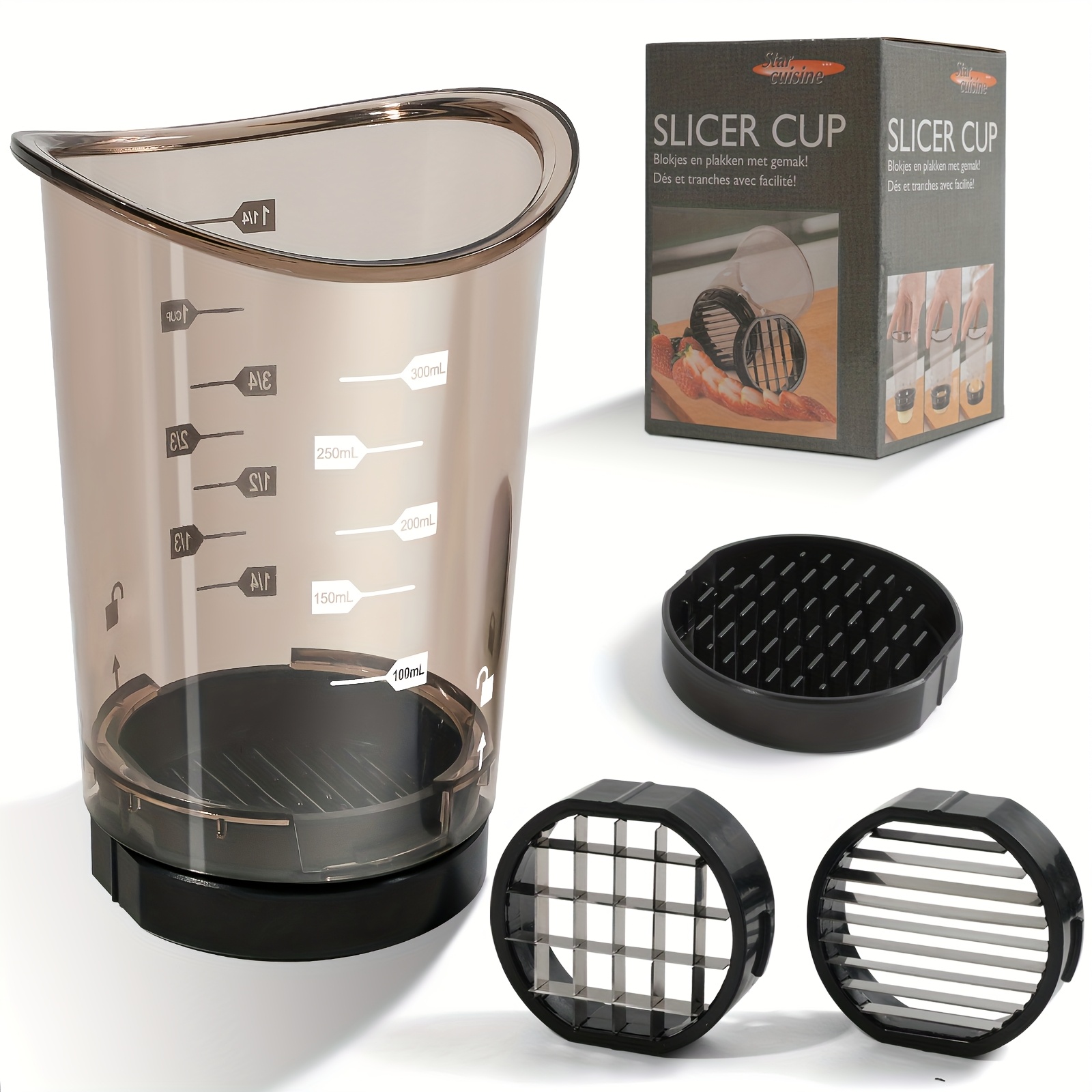 E-shop 1 Stück Obstschneider, Multifunktionaler 3-in-1 Hand- für Obst und Gemüse, Zwiebel-, Pilz-, Erdbeer- und Bananenschneider, Edelstahlklinge,