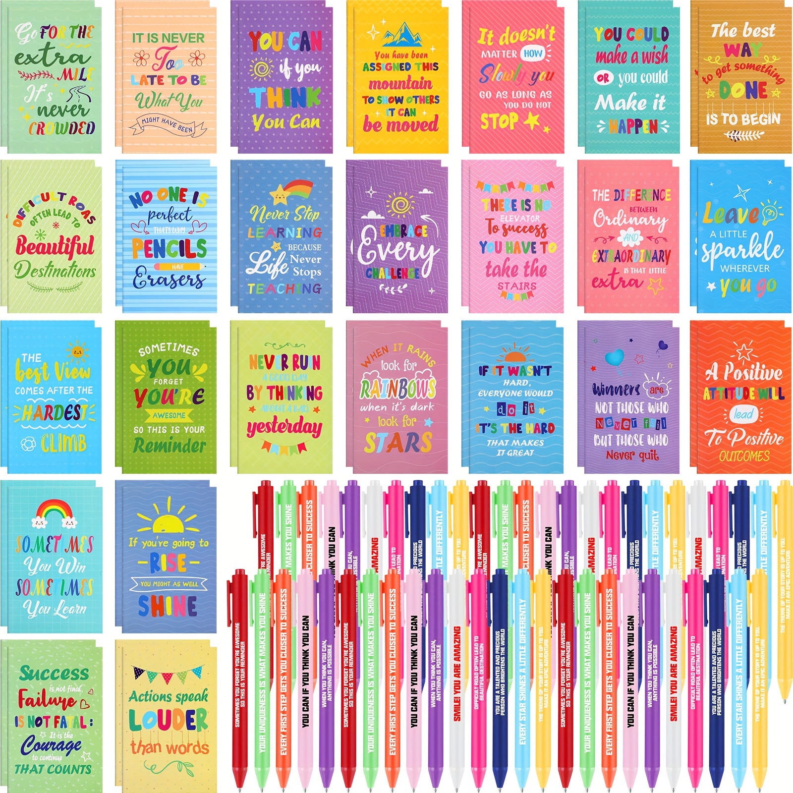 

Pcs Back To School Gifts Inspirational Notepads Ballpoint Pens Sets Mini Motivational Pocket Notebooks Journals Bulk Gifts Inspirational Pens For School Office Supplies ( Style)