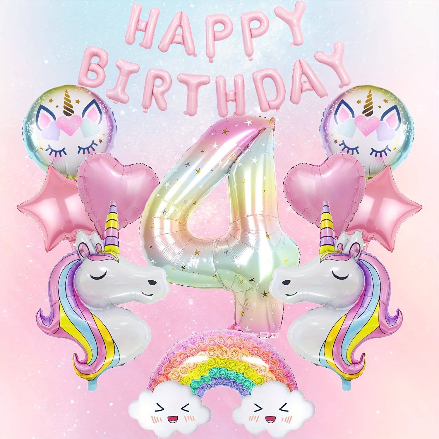 Image of 11pcs Unicorn Rainbow Number 1~9 Balloon Set, With Heart Balloons, Suitable For Birthday Parties, Anniversary Decorations, And Atmosphere Decoration, For Halloween, Christmas