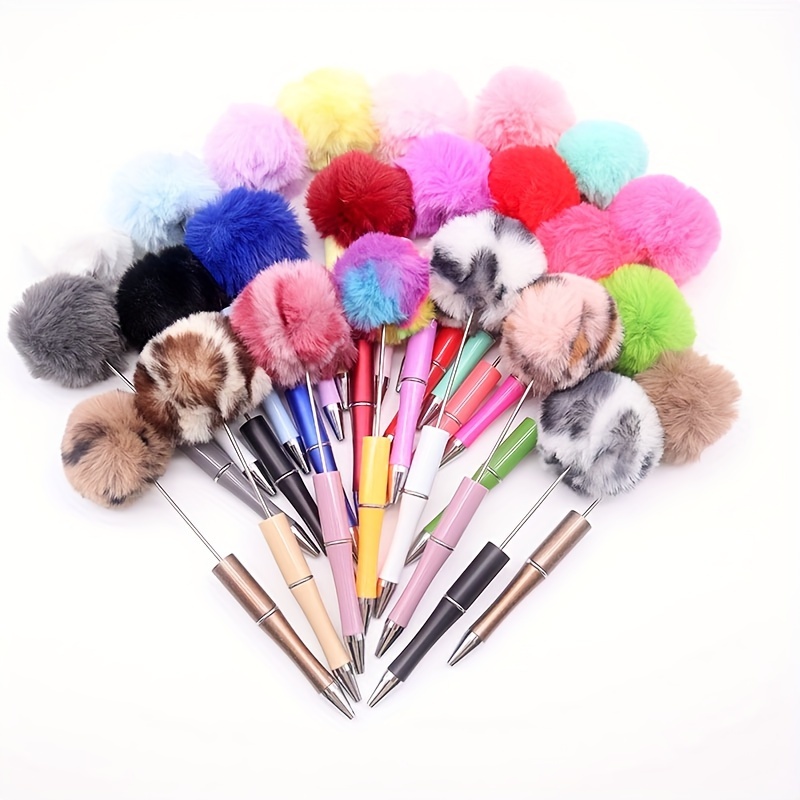 

5/8/10-piece Customizable Beaded Ballpoint Pens With Pom-pom - Retractable, Medium Point, Black Ink - Perfect For School & Office Gifts