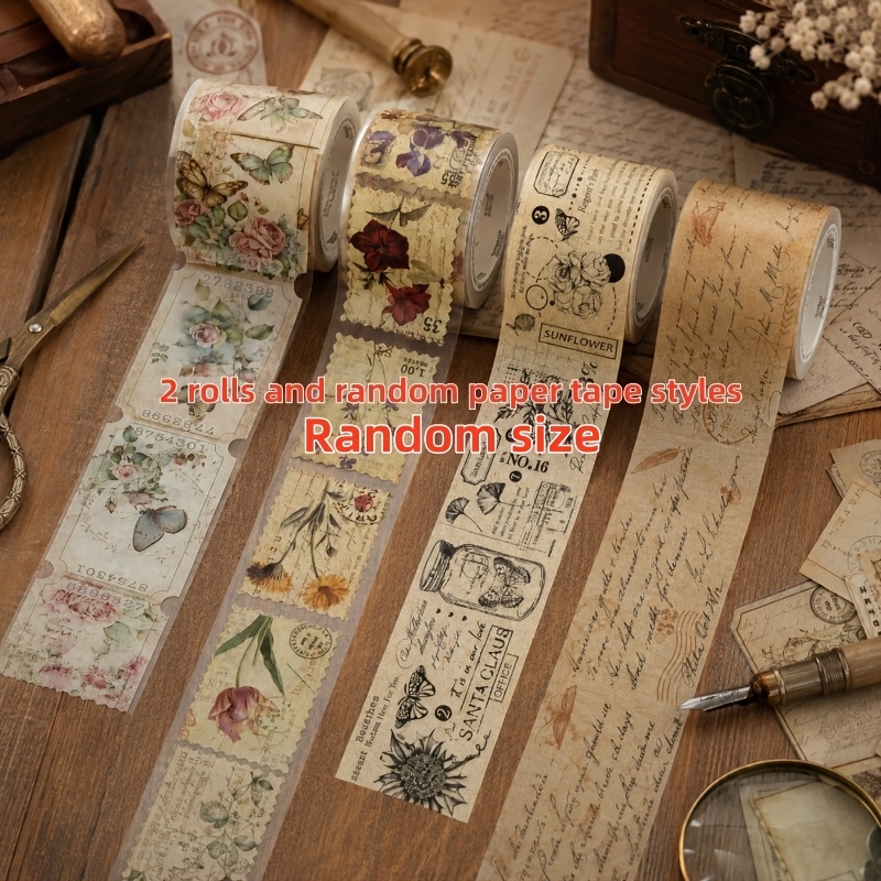 TEMU Ensemble aléatoire de 2 rouleaux de ruban washi vintage : Comprend 2 rouleaux de 1,38 po x 78,7 po et 2 rouleaux de 1,57 po x 78,7 po, de papier
