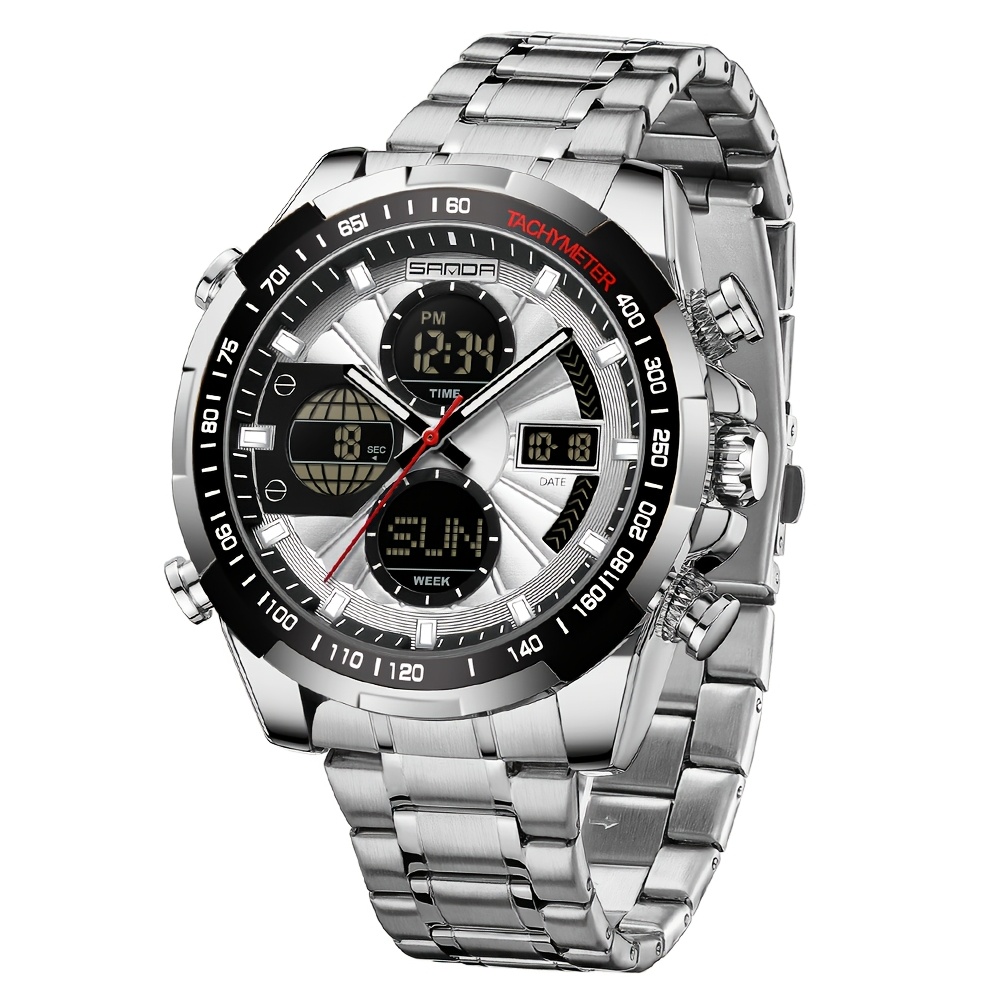 Image of Design Watches For Men Waterproof, Brand Luxury Stainless Steel Strap Mens Watch, Digital Men's Quartz Wristwatches, Alarm Clock Stopwatch Week Date Multifunction Sports , Ideal For Holiday Birthday