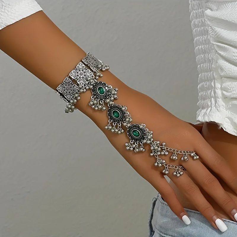 

Sparkling Exquisite Mitten Bracelet Jewelry Adorned With Turquoise Retro Bollywood Style Women's Gift