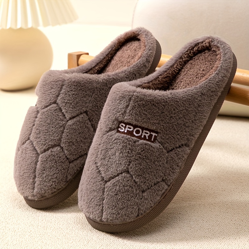 

Men's Casual Comfortable Solid Color Slip On Home Shoes, Warm Cozy Furry Slippers For Indoor, Autumn And Winter